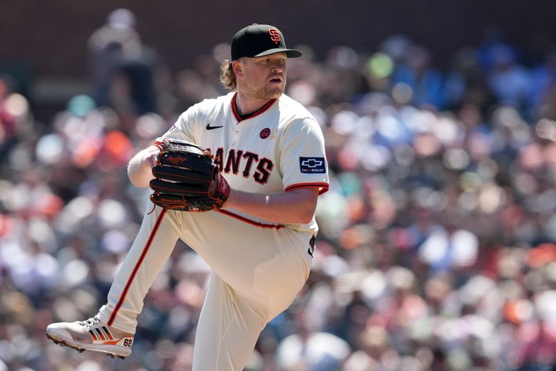 Sep 1, 2024; San Francisco, California, USA; San Francisco Giants starting pitcher Logan Webb (62) throws a pitch against the Miami Marlins during the first inning at Oracle Park. Mandatory Credit: Darren Yamashita-USA TODAY Sports