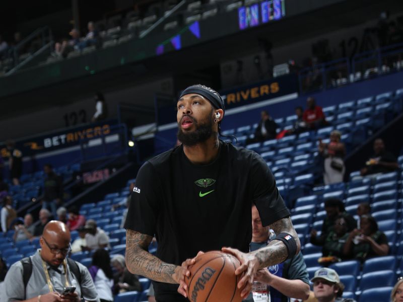 NEW ORLEANS, LA - APRIL 14: Brandon Ingram #14 of the New Orleans Pelicans warms up before the game against the Los Angeles Lakers on April 14, 2024 at the Smoothie King Center in New Orleans, Louisiana. NOTE TO USER: User expressly acknowledges and agrees that, by downloading and or using this Photograph, user is consenting to the terms and conditions of the Getty Images License Agreement. Mandatory Copyright Notice: Copyright 2024 NBAE (Photo by Layne Murdoch Jr./NBAE via Getty Images)