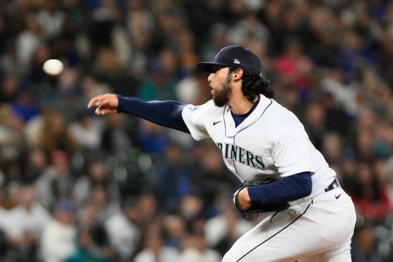 Sep 11, 2023; Seattle, Washington, USA; Seattle Mariners relief pitcher Andres Munoz (75) pitches to the Los Angeles Angels during the ninth inning at T-Mobile Park. Mandatory Credit: Steven Bisig-USA TODAY Sports