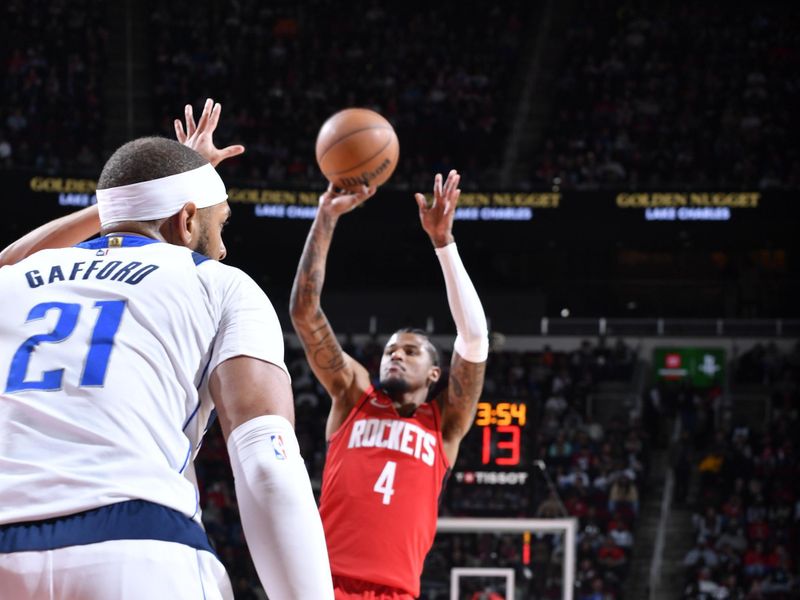 HOUSTON, TX - JANUARY 01   Jalen Green #4 of the Houston Rockets shoots the ball during the game against the Dallas Mavericks on January 01, 2025 at the Toyota Center in Houston, Texas. NOTE TO USER: User expressly acknowledges and agrees that, by downloading and or using this photograph, User is consenting to the terms and conditions of the Getty Images License Agreement. Mandatory Copyright Notice: Copyright 2025 NBAE (Photo by Logan Riely/NBAE via Getty Images)