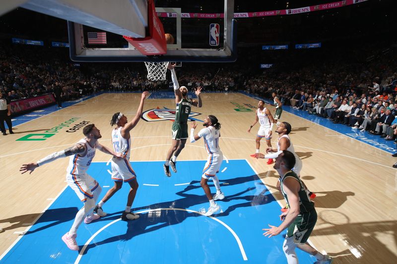 OKLAHOMA CITY, OK - FEBRUARY 3:  Gary Trent Jr. #5 of the Milwaukee Bucks shoots the ball during the game against the Oklahoma City Thunder on February 3, 2025 at Paycom Center in Oklahoma City, Oklahoma. NOTE TO USER: User expressly acknowledges and agrees that, by downloading and or using this photograph, User is consenting to the terms and conditions of the Getty Images License Agreement. Mandatory Copyright Notice: Copyright 2025 NBAE (Photo by Zach Beeker/NBAE via Getty Images)