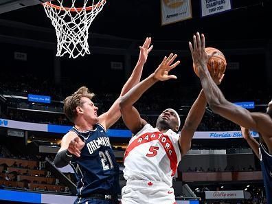 ORLANDO, FL - NOVEMBER 21: Precious Achiuwa #5 of the Toronto Raptors shoots the ball during the game against the Orlando Magic during the In-Season Tournament on November 21, 2023 at Amway Center in Orlando, Florida. NOTE TO USER: User expressly acknowledges and agrees that, by downloading and or using this photograph, User is consenting to the terms and conditions of the Getty Images License Agreement. Mandatory Copyright Notice: Copyright 2023 NBAE (Photo by Fernando Medina/NBAE via Getty Images)