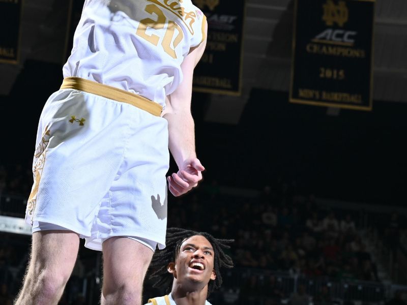 Feb 10, 2024; South Bend, Indiana, USA; Notre Dame Fighting Irish guard J.R. Konieczny (20) dunks in the first half against the Virginia Tech Hokies at the Purcell Pavilion. Mandatory Credit: Matt Cashore-USA TODAY Sports