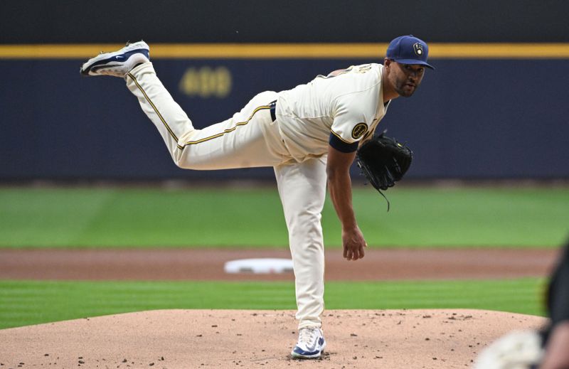 Apr 27, 2024; Milwaukee, Wisconsin, USA; Milwaukee Brewers pitcher Joe Ross (41) delivers a pitch against the New York Yankees in the first inning at American Family Field. Mandatory Credit: Michael McLoone-USA TODAY Sports