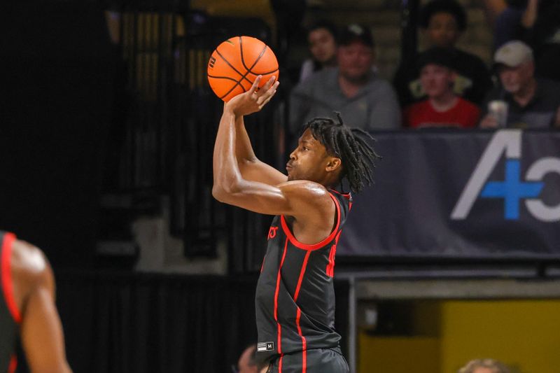 Jan 25, 2023; Orlando, Florida, USA; Houston Cougars forward J'Wan Roberts (13) shoots a three point basket during the first half against the UCF Knights at Addition Financial Arena. Mandatory Credit: Mike Watters-USA TODAY Sports