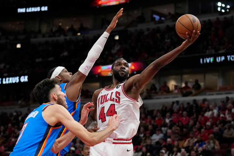 CHICAGO, ILLINOIS - OCTOBER 26: Patrick Williams #44 of the Chicago Bulls shoots the ball against the Oklahoma City Thunder in the third quarter during a game at the United Center on October 26, 2024 in Chicago, Illinois. NOTE TO USER: User expressly acknowledges and agrees that, by downloading and or using this photograph, User is consenting to the terms and conditions of the Getty Images License Agreement. (Photo by Patrick McDermott/Getty Images)