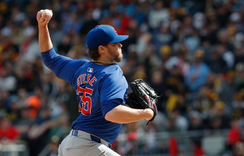 May 11, 2024; Pittsburgh, Pennsylvania, USA;  Chicago Cubs starting pitcher Justin Steele (35) pitches against the Pittsburgh Pirates during the first inning at PNC Park. Mandatory Credit: Charles LeClaire-USA TODAY Sports