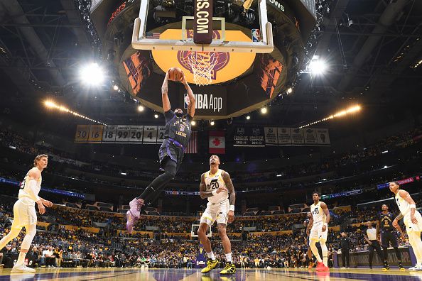 LOS ANGELES, CA - NOVEMBER 21: Anthony Davis #3 of the Los Angeles Lakers goes to the basket during the game  of the Los Angeles Lakers goes to the basket during the game during the in Season Tournament on November 21, 2023 at Crypto.Com Arena in Los Angeles, California. NOTE TO USER: User expressly acknowledges and agrees that, by downloading and/or using this Photograph, user is consenting to the terms and conditions of the Getty Images License Agreement. Mandatory Copyright Notice: Copyright 2023 NBAE (Photo by Adam Pantozzi/NBAE via Getty Images)