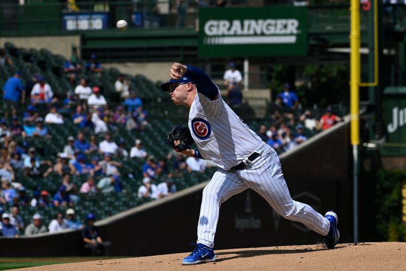 Sep 6, 2023; Chicago, Illinois, USA;  Chicago Cubs starting pitcher Jordan Wicks (36) delivers a pitch against the San Francisco Giants during the first inning at Wrigley Field. Mandatory Credit: Matt Marton-USA TODAY Sports