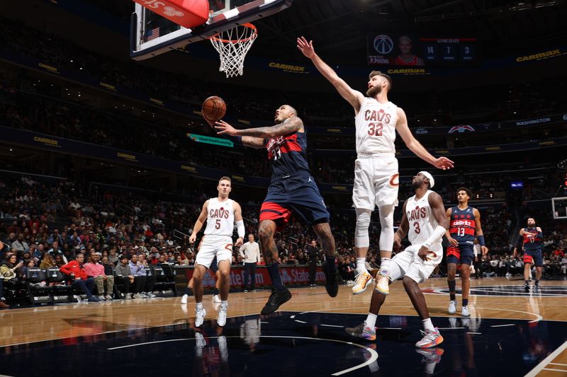 WASHINGTON, DC -? OCTOBER 26: Kyle Kuzma #33 of the Washington Wizards drives to the basket during the game against the Cleveland Cavaliers on October 26, 2024 at Capital One Arena in Washington, DC. NOTE TO USER: User expressly acknowledges and agrees that, by downloading and or using this Photograph, user is consenting to the terms and conditions of the Getty Images License Agreement. Mandatory Copyright Notice: Copyright 2024 NBAE (Photo by Stephen Gosling/NBAE via Getty Images)