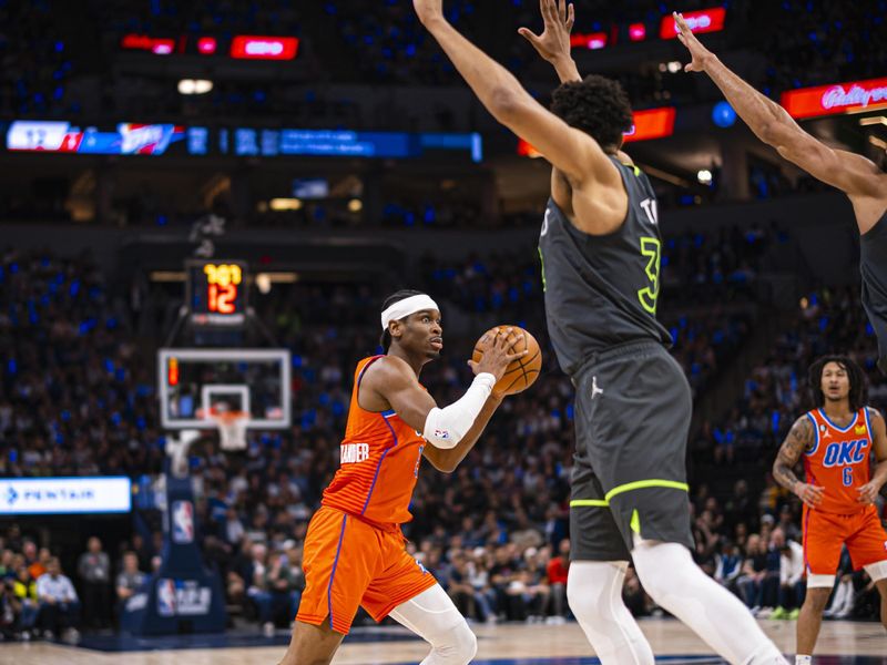 NEW ORLEANS, LA - APRIL 12: Shai Gilgeous-Alexander #2 of the Oklahoma City Thunder dribbles the ball during the game against the Minnesota Timberwolves during the 2023 Play-In Tournament on April 12, 2023 at the Smoothie King Center in New Orleans, Louisiana. NOTE TO USER: User expressly acknowledges and agrees that, by downloading and or using this Photograph, user is consenting to the terms and conditions of the Getty Images License Agreement. Mandatory Copyright Notice: Copyright 2023 NBAE (Photo by Zach Beeker/NBAE via Getty Images)