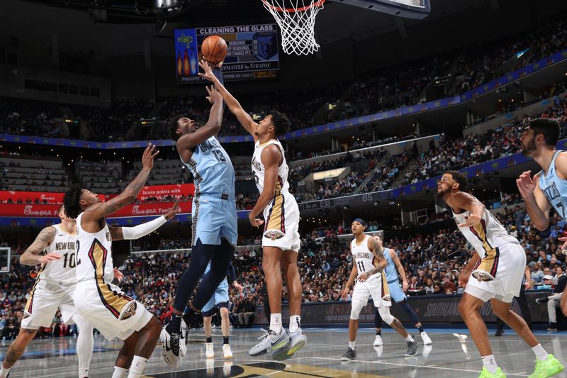 MEMPHIS, TN - NOVEMBER 29: Jaren Jackson Jr. #13 of the Memphis Grizzlies shoots the ball during the game against the New Orleans Pelicans during the Emirates NBA Cup game on November 29, 2024 at FedExForum in Memphis, Tennessee. NOTE TO USER: User expressly acknowledges and agrees that, by downloading and or using this photograph, User is consenting to the terms and conditions of the Getty Images License Agreement. Mandatory Copyright Notice: Copyright 2024 NBAE (Photo by Joe Murphy/NBAE via Getty Images)