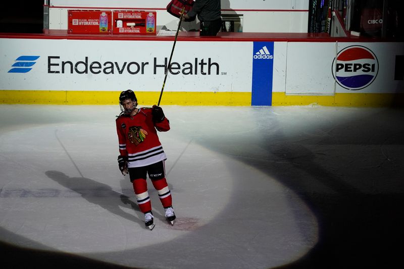 Feb 17, 2024; Chicago, Illinois, USA; Chicago Blackhawks center Connor Bedard (98) is the star of the game against the Ottawa Senators at United Center. Mandatory Credit: David Banks-USA TODAY Sports