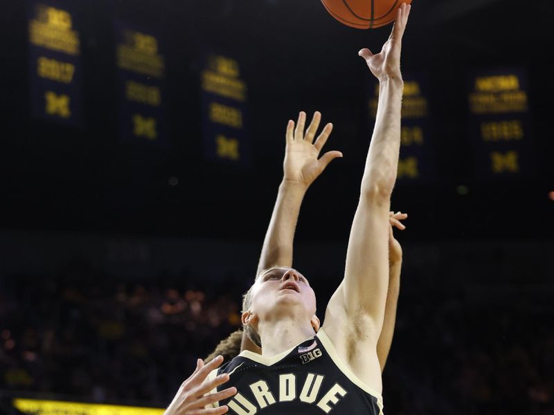 Feb 25, 2024; Ann Arbor, Michigan, USA;  Purdue Boilermakers guard Fletcher Loyer (2) shoots in the second half against the Michigan Wolverines at Crisler Center. Mandatory Credit: Rick Osentoski-USA TODAY Sports