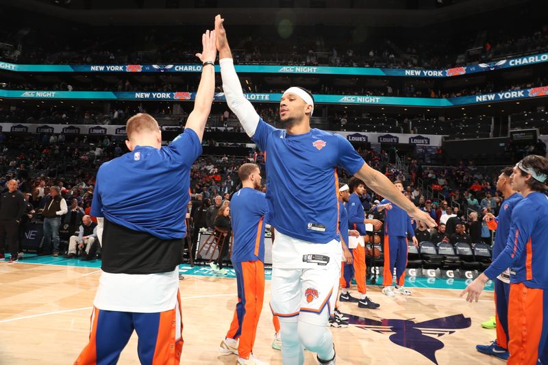 CHARLOTTE, NC - JANUARY 29: Josh Hart #3 of the New York Knicks is introduced before the game against the Charlotte Hornets on January 29, 2024 at Spectrum Center in Charlotte, North Carolina. NOTE TO USER: User expressly acknowledges and agrees that, by downloading and or using this photograph, User is consenting to the terms and conditions of the Getty Images License Agreement. Mandatory Copyright Notice: Copyright 2024 NBAE (Photo by Kent Smith/NBAE via Getty Images)