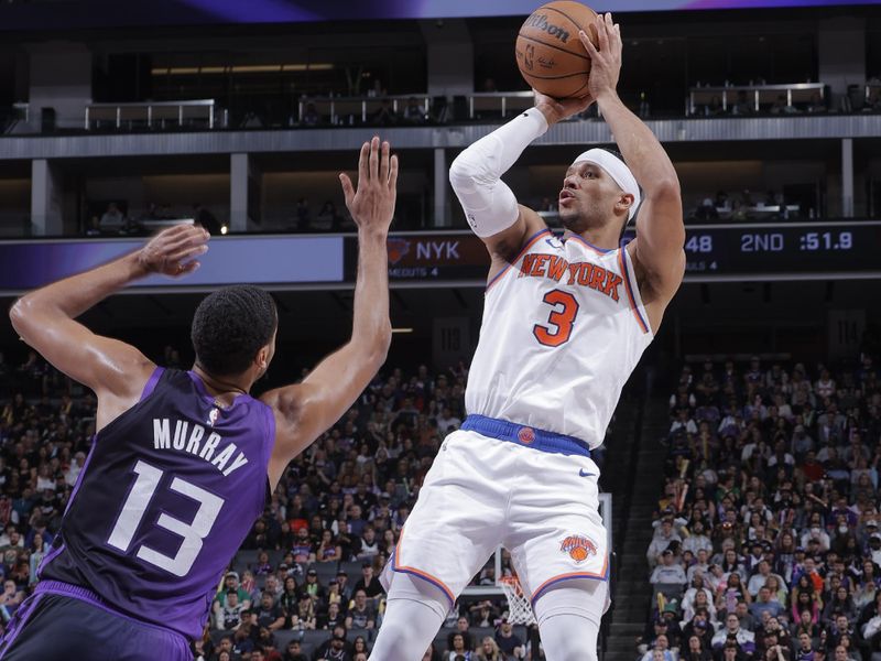 SACRAMENTO, CA - MARCH 16: Josh Hart #3 of the New York Knicks shoots the ball during the game against the Sacramento Kings on March 16, 2024 at Golden 1 Center in Sacramento, California. NOTE TO USER: User expressly acknowledges and agrees that, by downloading and or using this Photograph, user is consenting to the terms and conditions of the Getty Images License Agreement. Mandatory Copyright Notice: Copyright 2024 NBAE (Photo by Rocky Widner/NBAE via Getty Images)