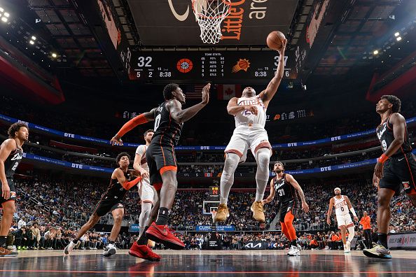 DETROIT, MI - NOVEMBER 5: Eric Gordon #23 of the Phoenix Suns shoots the ball during the game against the Detroit Pistons on November 5, 2023 at Little Caesars Arena in Detroit, Michigan. NOTE TO USER: User expressly acknowledges and agrees that, by downloading and/or using this photograph, User is consenting to the terms and conditions of the Getty Images License Agreement. Mandatory Copyright Notice: Copyright 2023 NBAE (Photo by Chris Schwegler/NBAE via Getty Images)