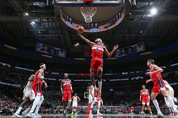 WASHINGTON, DC -? DECEMBER 29: Bilal Coulibaly #0 of the Washington Wizards rebounds the ball during the game against the Brooklyn Nets on December 29, 2023 at Capital One Arena in Washington, DC. NOTE TO USER: User expressly acknowledges and agrees that, by downloading and or using this Photograph, user is consenting to the terms and conditions of the Getty Images License Agreement. Mandatory Copyright Notice: Copyright 2023 NBAE (Photo by Stephen Gosling/NBAE via Getty Images)