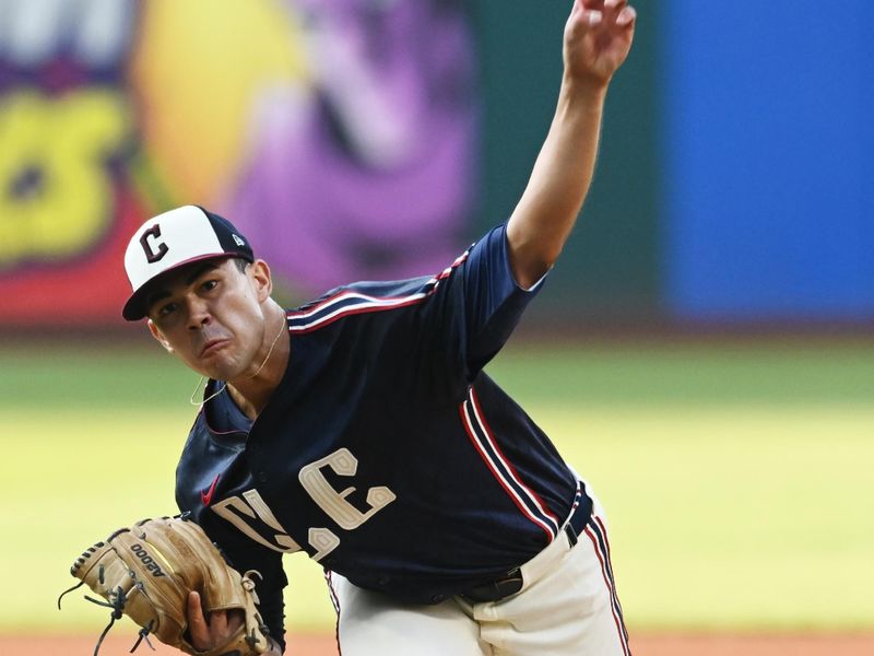 Aug 3, 2024; Cleveland, Ohio, USA; Cleveland Guardians starting pitcher Joey Cantillo (54) throws a pitch during the first inning against the Baltimore Orioles at Progressive Field. Mandatory Credit: Ken Blaze-USA TODAY Sports