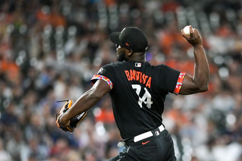 Jul 29, 2023; Baltimore, Maryland, USA;  Baltimore Orioles relief pitcher Felix Bautista (74) throws a ninth inning pitch against the New York Yankees at Oriole Park at Camden Yards. Mandatory Credit: Tommy Gilligan-USA TODAY Sports