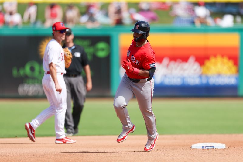 Mar 14, 2024; Clearwater, Florida, USA;  Boston Red Sox infielder Jaime Westbrook (73) runs the bases after hitting a solo home run against the Philadelphia Phillies in the eighth inning against the Philadelphia Phillies in the eighth inning at BayCare Ballpark. Mandatory Credit: Nathan Ray Seebeck-USA TODAY Sports