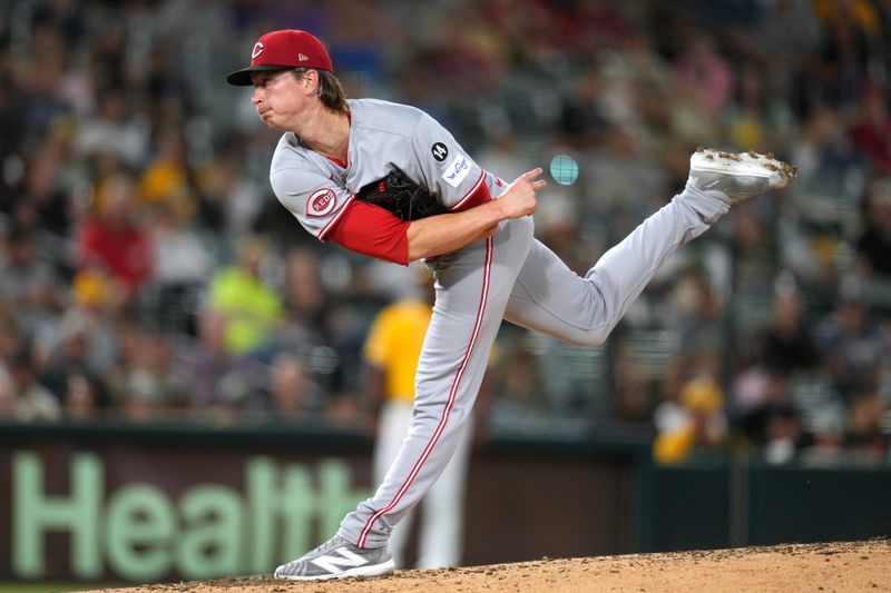 Sep 12, 2025; West Sacramento, California, USA; Cincinnati Reds pitcher Brady Singer (51) follows through on a pitch against the Athletics in the third inning at Sutter Health Park. Mandatory Credit: Cary Edmondson-Imagn Images