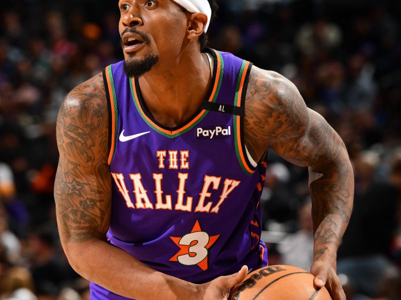 PHOENIX, AZ - MARCH 2: Bradley Beal #3 of the Phoenix Suns handles the ball during the game against the Minnesota Timberwolves  on March 2, 2025 at PHX Arena in Phoenix, Arizona. NOTE TO USER: User expressly acknowledges and agrees that, by downloading and or using this photograph, user is consenting to the terms and conditions of the Getty Images License Agreement. Mandatory Copyright Notice: Copyright 2025 NBAE (Photo by Barry Gossage/NBAE via Getty Images)