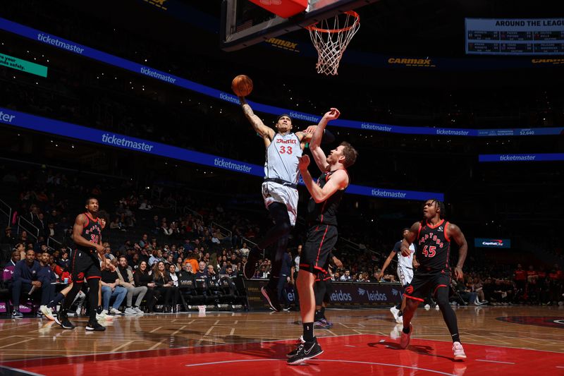 WASHINGTON, DC -?JANUARY 29: Kyle Kuzma #33 of the Washington Wizards dunks the ball during the game against the Toronto Raptors on January 29, 2025 at Capital One Arena in Washington, DC. NOTE TO USER: User expressly acknowledges and agrees that, by downloading and or using this Photograph, user is consenting to the terms and conditions of the Getty Images License Agreement. Mandatory Copyright Notice: Copyright 2025 NBAE (Photo by Stephen Gosling/NBAE via Getty Images)