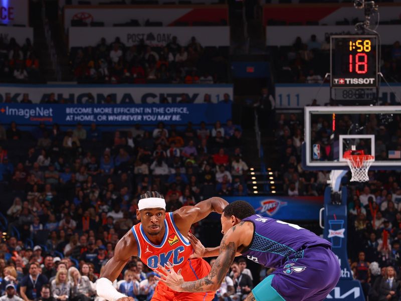 OKLAHOMA CITY, OK - FEBUARY 2:  Shai Gilgeous-Alexander #2 of the Oklahoma City Thunder goes to the basket during the game on February 2, 2024 at Paycom Arena in Oklahoma City, Oklahoma. NOTE TO USER: User expressly acknowledges and agrees that, by downloading and or using this photograph, User is consenting to the terms and conditions of the Getty Images License Agreement. Mandatory Copyright Notice: Copyright 2024 NBAE (Photo by Zach Beeker/NBAE via Getty Images)