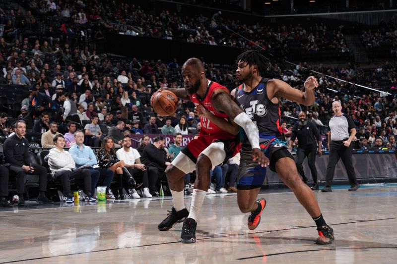 BROOKLYN, NY - JANUARY 27: Jeff Green #32 of the Houston Rockets  dribbles the ball during the game against the Brooklyn Nets on January 27, 2024 at Barclays Center in Brooklyn, New York. NOTE TO USER: User expressly acknowledges and agrees that, by downloading and or using this Photograph, user is consenting to the terms and conditions of the Getty Images License Agreement. Mandatory Copyright Notice: Copyright 2024 NBAE (Photo by Jesse D. Garrabrant/NBAE via Getty Images)