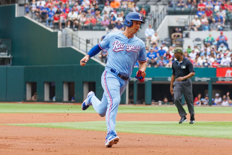 May 21, 2023; Arlington, Texas, USA; Texas Rangers third baseman Josh Jung (6) hits a home run during the second inning against the Colorado Rockies at Globe Life Field. Mandatory Credit: Andrew Dieb-USA TODAY Sports