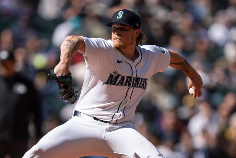 Apr 17, 2024; Seattle, Washington, USA; Seattle Mariners reliever Gabe Speier (55) delivers a pitch during the eighth inning against the Cincinnati Reds at T-Mobile Park. Mandatory Credit: Stephen Brashear-USA TODAY Sports