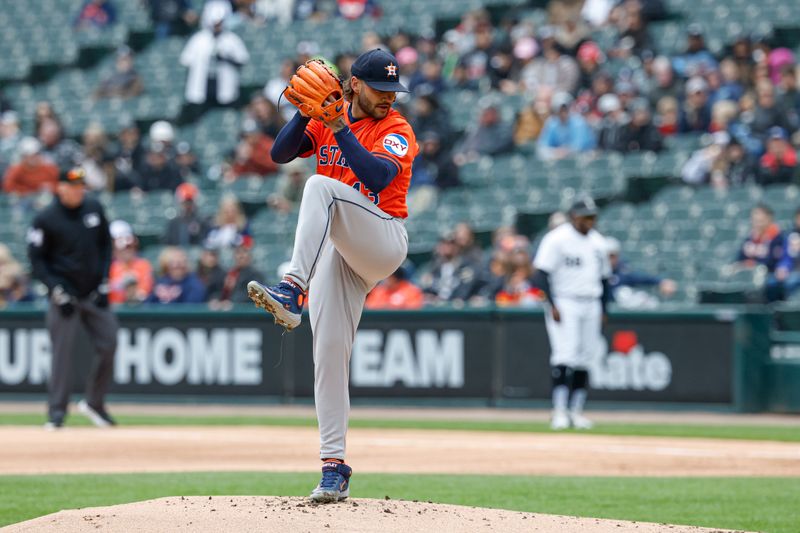 May 4, 2025; Chicago, Illinois, USA; Houston Astros starting pitcher Lance McCullers Jr. (43) delivers a pitch against the Chicago White Sox during the first inning at Rate Field. Mandatory Credit: Kamil Krzaczynski-Imagn Images