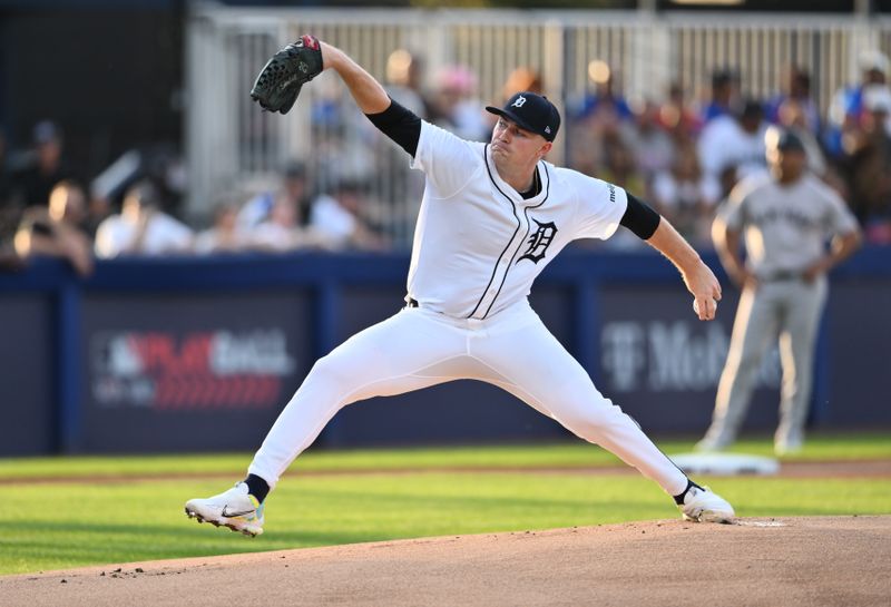 Aug 18, 2024; Williamsport, Pennsylvania, USA; Detroit Tigers starting pitcher Tarik Skubal (29) throws a pitch against the New York Yankees in the first inning at BB&T Ballpark at Historic Bowman Field. Mandatory Credit: Kyle Ross-USA TODAY Sports