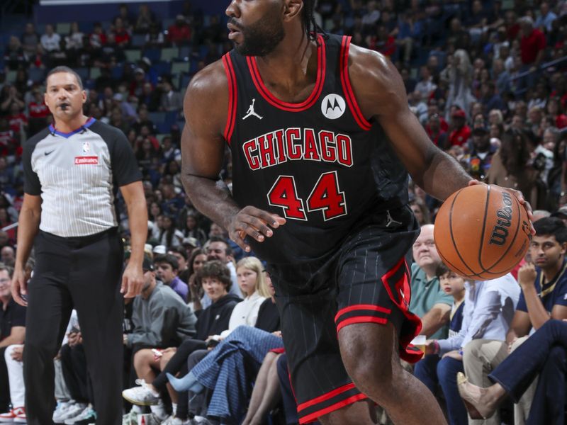 NEW ORLEANS, LA - OCTOBER 23: Patrick Williams #44 of the Chicago Bulls dribbles the ball during the game on October 23, 2024 at the Smoothie King Center in New Orleans, Louisiana. NOTE TO USER: User expressly acknowledges and agrees that, by downloading and or using this Photograph, user is consenting to the terms and conditions of the Getty Images License Agreement. Mandatory Copyright Notice: Copyright 2024 NBAE (Photo by Layne Murdoch Jr./NBAE via Getty Images)