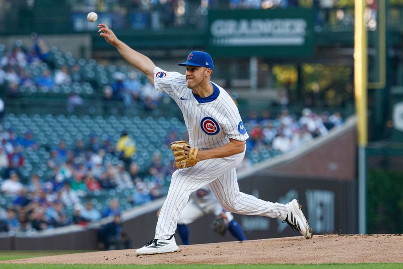 May 14, 2025; Chicago, Illinois, USA; Chicago Cubs starting pitcher Jameson Taillon (50) delivers a pitch against the Miami Marlins during the first inning at Wrigley Field. Mandatory Credit: Kamil Krzaczynski-Imagn Images