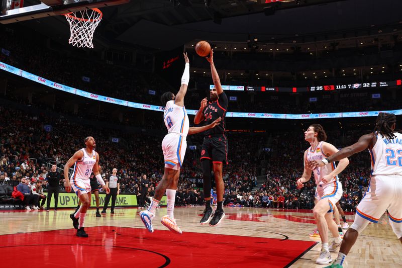 TORONTO, CANADA - MARCH 22:  Jontay Porter #34 of the Toronto Raptors shoots the ball during the game  on March 22, 2024 at the Scotiabank Arena in Toronto, Ontario, Canada.  NOTE TO USER: User expressly acknowledges and agrees that, by downloading and or using this Photograph, user is consenting to the terms and conditions of the Getty Images License Agreement.  Mandatory Copyright Notice: Copyright 2024 NBAE (Photo by Vaughn Ridley/NBAE via Getty Images)