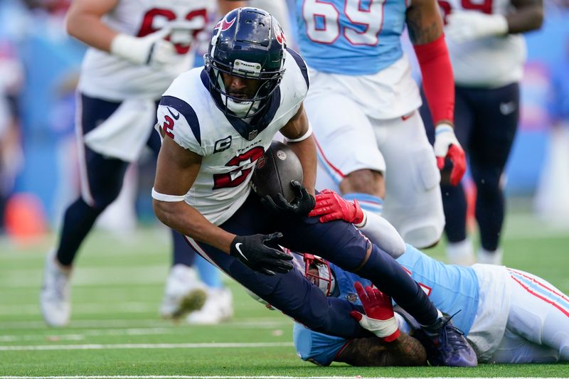 Houston Texans wide receiver Robert Woods (2) runs against the Tennessee Titans during the second half of an NFL football game, Sunday, Dec. 17, 2023, in Nashville, Tenn. (AP Photo/George Walker IV)