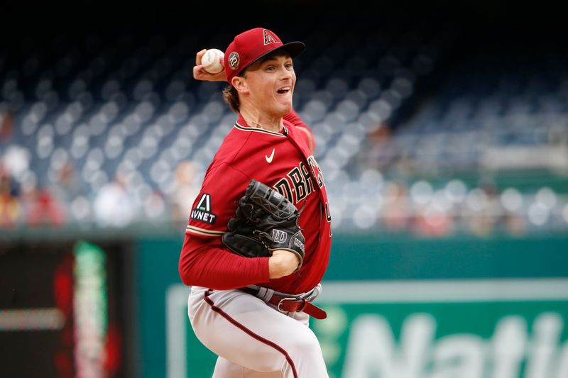 Jun 22, 2023; Washington, District of Columbia, USA; Arizona Diamondbacks starting pitcher Tommy Henry (47) throws the ball in the sixth inning against the Washington Nationals at Nationals Park. Mandatory Credit: Amber Searls-USA TODAY Sports