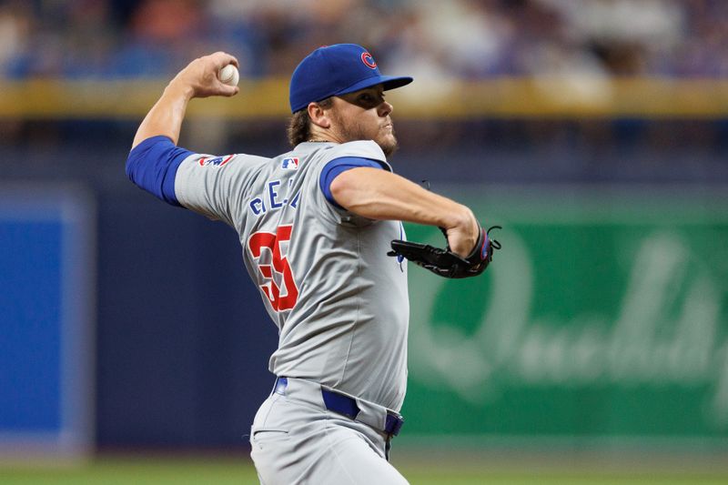 Jun 13, 2024; St. Petersburg, Florida, USA;  Chicago Cubs pitcher Justin Steele (35) throws a pitch against the Tampa Bay Rays in the second inning at Tropicana Field. Mandatory Credit: Nathan Ray Seebeck-USA TODAY Sports