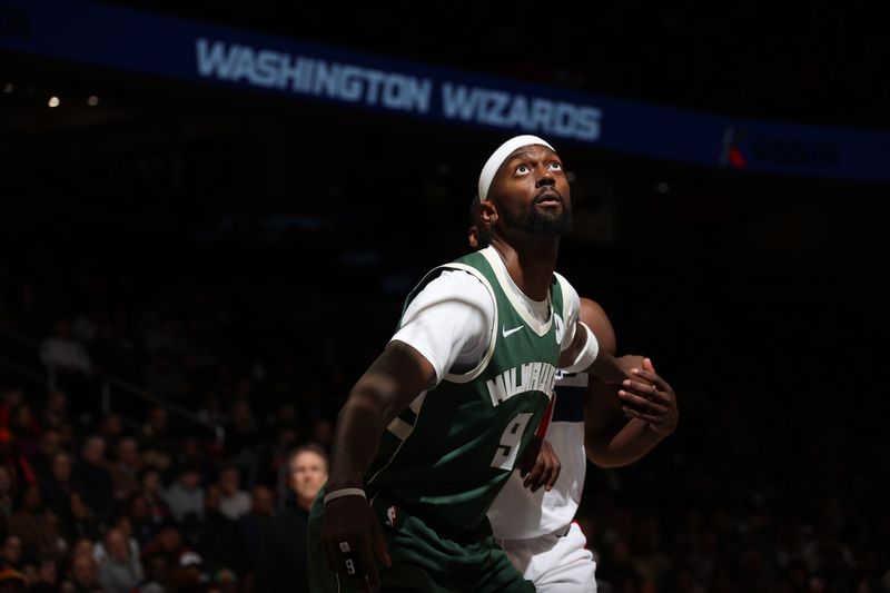 WASHINGTON, DC -? APRIL 2: Bobby Portis #9 of the Milwaukee Bucks boxes out during the game against the Washington Wizards on April 2, 2024 at Capital One Arena in Washington, DC. NOTE TO USER: User expressly acknowledges and agrees that, by downloading and or using this Photograph, user is consenting to the terms and conditions of the Getty Images License Agreement. Mandatory Copyright Notice: Copyright 2024 NBAE (Photo by Stephen Gosling/NBAE via Getty Images)