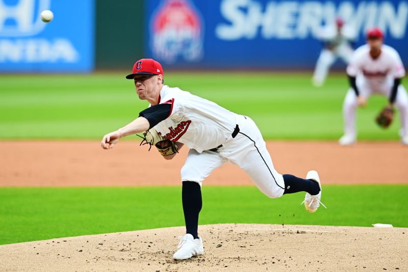 May 28, 2025; Cleveland, Ohio, USA; Cleveland Guardians starting pitcher Kolby Allard (49) throws a pitch during the first inning against the Los Angeles Dodgers at Progressive Field. Mandatory Credit: Ken Blaze-Imagn Images