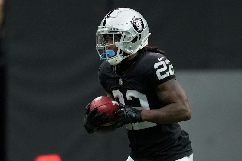 Las Vegas Raiders running back Ameer Abdullah (22) plays against the San Francisco 49ers during an NFL football game Sunday, Aug. 13, 2023, in Las Vegas. (AP Photo/John Locher)