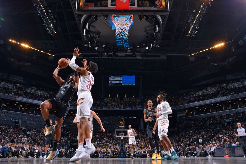 BROOKLYN, NY - FEBRUARY 8: Dennis Smith Jr. #4 of the Brooklyn Nets drives to the basket during the game against the Cleveland Cavaliers on February 8, 2024 at Barclays Center in Brooklyn, New York. NOTE TO USER: User expressly acknowledges and agrees that, by downloading and or using this Photograph, user is consenting to the terms and conditions of the Getty Images License Agreement. Mandatory Copyright Notice: Copyright 2024 NBAE (Photo by Jesse D. Garrabrant/NBAE via Getty Images)