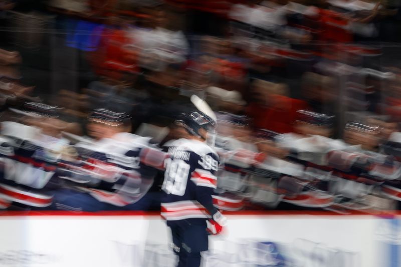 Nov 8, 2023; Washington, District of Columbia, USA; Washington Capitals right wing Anthony Mantha (39) celebrates with teammates after scoring a goal against the Florida Panthers in the first period at Capital One Arena. Mandatory Credit: Geoff Burke-USA TODAY Sports