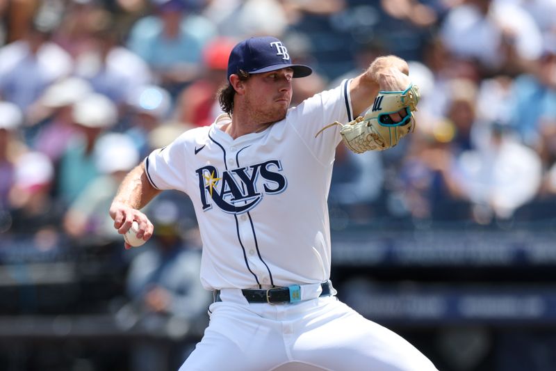 Apr 20, 2025; Tampa, Florida, USA; Tampa Bay Rays starting pitcher Ryan Pepiot (44) throws a pitch against the New York Yankees in the second inning at George M. Steinbrenner Field. Mandatory Credit: Nathan Ray Seebeck-Imagn Images