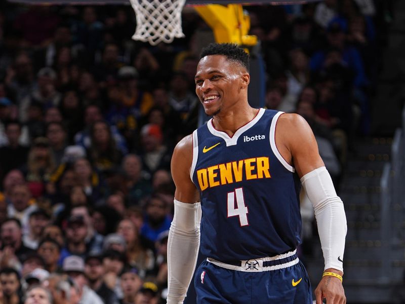 DENVER, CO - DECEMBER 13: Russell Westbrook #4 of the Denver Nuggets smiles during the game against the LA Clippers on December 13, 2024 at Ball Arena in Denver, Colorado. NOTE TO USER: User expressly acknowledges and agrees that, by downloading and/or using this Photograph, user is consenting to the terms and conditions of the Getty Images License Agreement. Mandatory Copyright Notice: Copyright 2024 NBAE (Photo by Garrett Ellwood/NBAE via Getty Images)