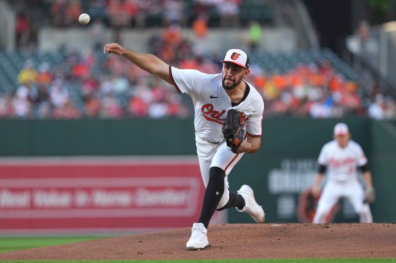 May 28, 2024; Baltimore, Maryland, USA; Baltimore Orioles pitcher Grayson Rodriguez (30) delivers in the first inning against the Boston Red Sox at Oriole Park at Camden Yards. Mandatory Credit: Mitch Stringer-USA TODAY Sports