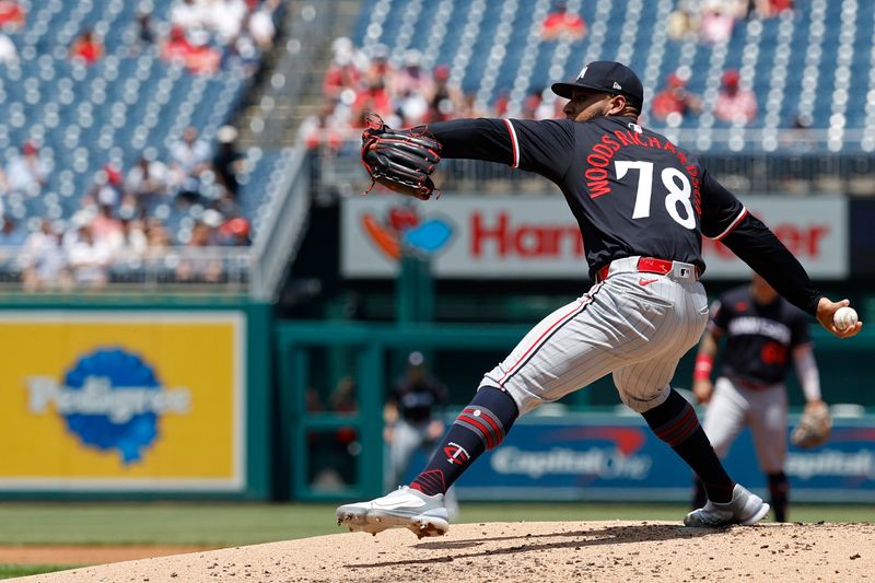 May 22, 2024; Washington, District of Columbia, USA; Minnesota Twins starting pitcher Simeon Woods Richardson (78) pitches against the Washington Nationals during the second inning at Nationals Park. Mandatory Credit: Geoff Burke-USA TODAY Sports