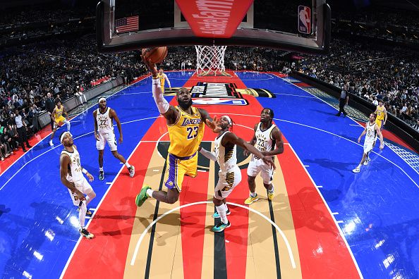 LAS VEGAS, NV - DECEMBER 9: LeBron James #23 of the Los Angeles Lakers drives to the basket during the game against the Indiana Pacers during the In-Season Tournament Championship game on December 9, 2023 at T-Mobile Arena in Las Vegas, Nevada. NOTE TO USER: User expressly acknowledges and agrees that, by downloading and or using this photograph, User is consenting to the terms and conditions of the Getty Images License Agreement. Mandatory Copyright Notice: Copyright 2023 NBAE (Photo by Andrew D. Bernstein/NBAE via Getty Images)